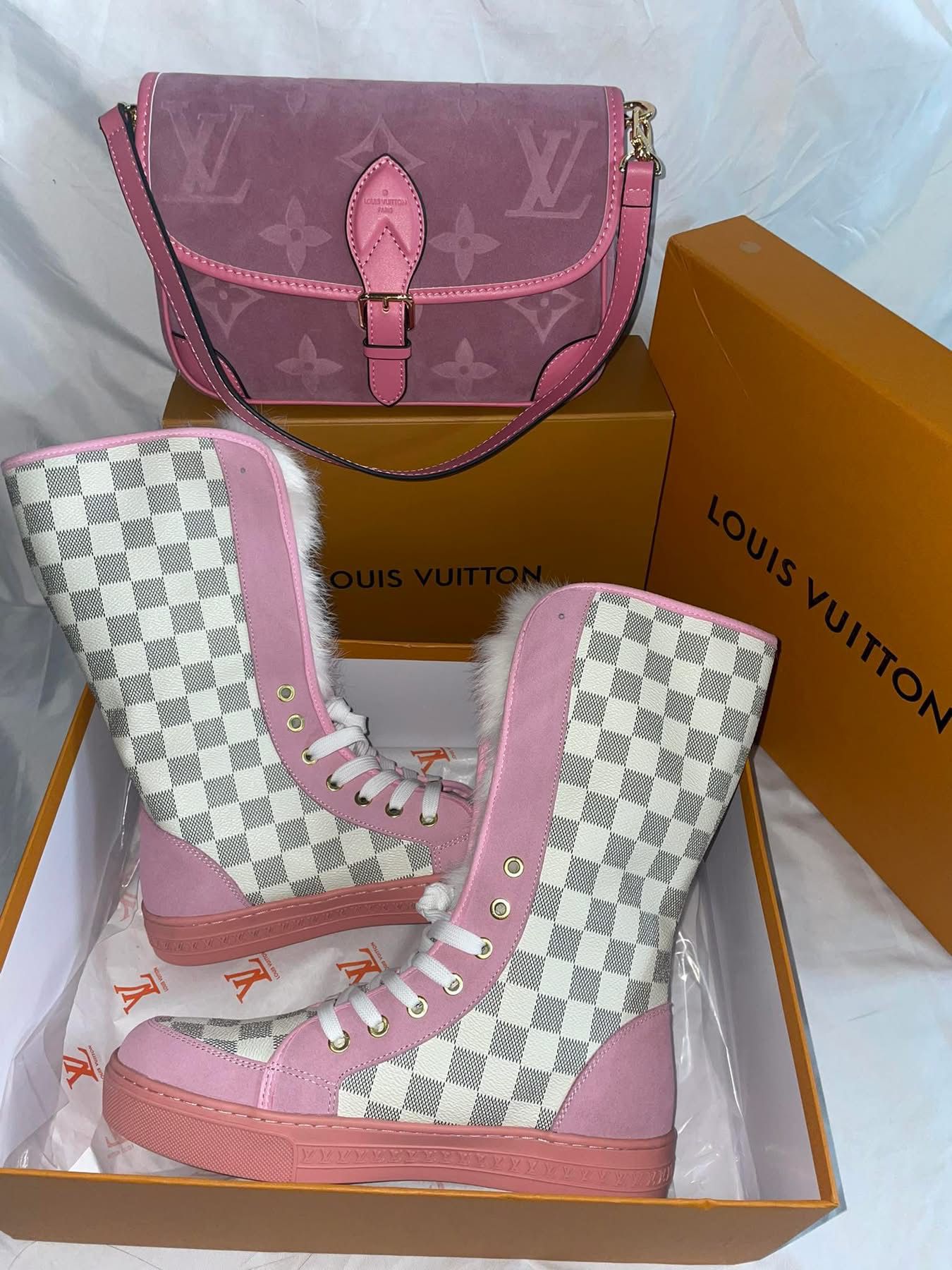 Pink fur sneakers boots & Bag Set