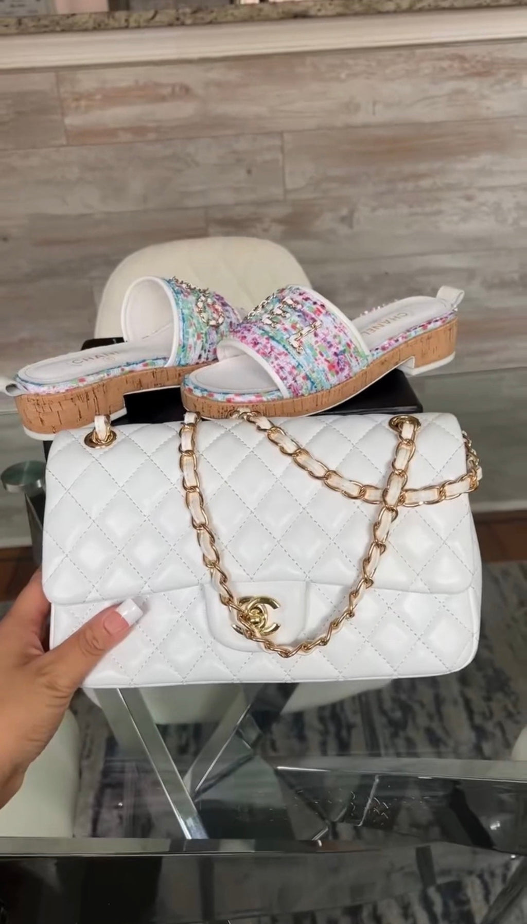 White Bag & Colorful Mule Slides