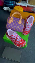 Luxe Purple Bag & Metallic Red Galaxy Sneakers Set