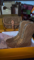 Brown Fur Sneakers Boots & Bag Set