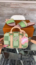 Green Damier Golf sandals & mini bag set