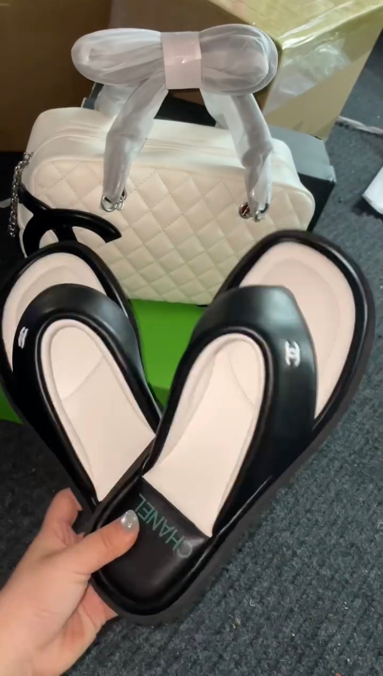 Black/White Sandals & Bag Set