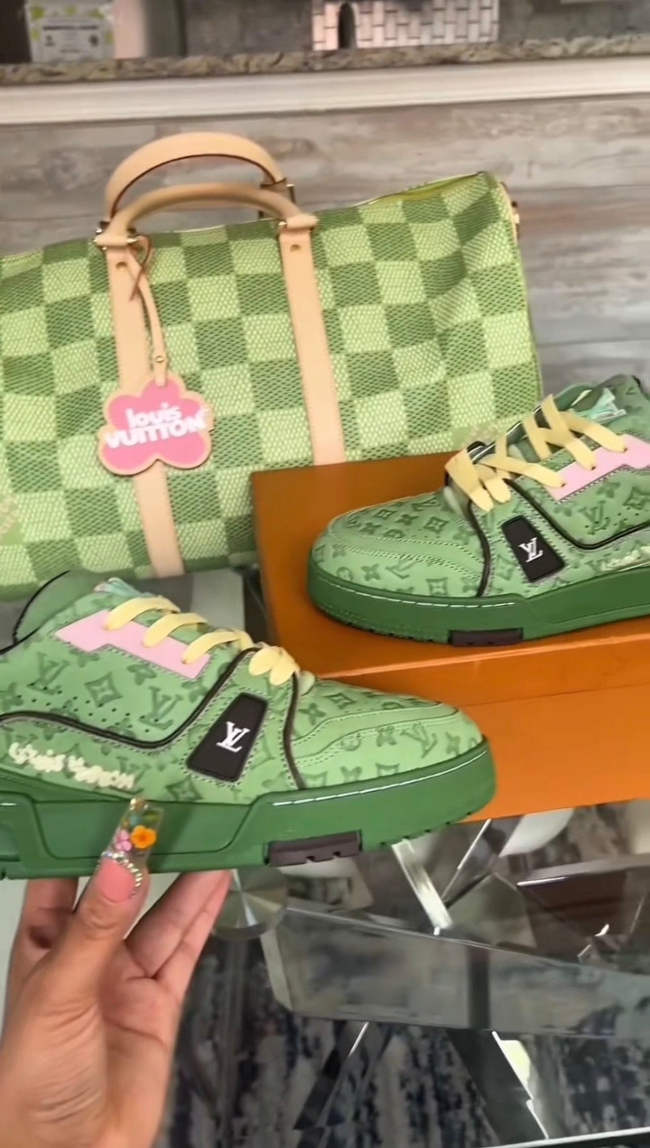 Green Damier Golf Sneakers & Bag Set