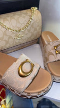Brown/Gold Bag & Platform Slides Set